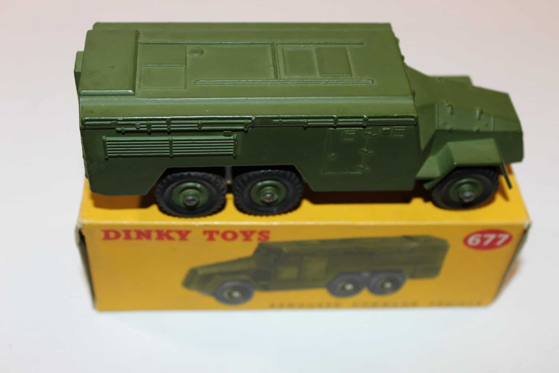 Dinky Toys 677 military armoured command vehicle in green with original box.