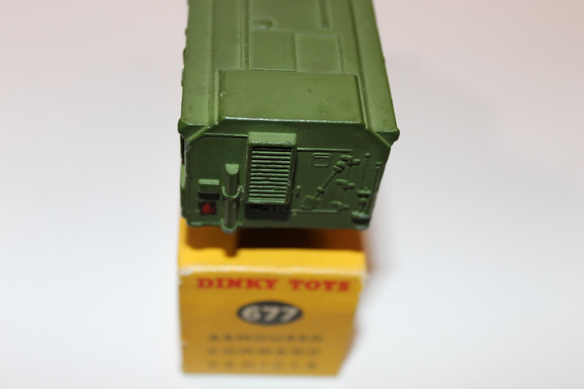Detailed green Dinky Toys 677 armoured command vehicle for collectors.