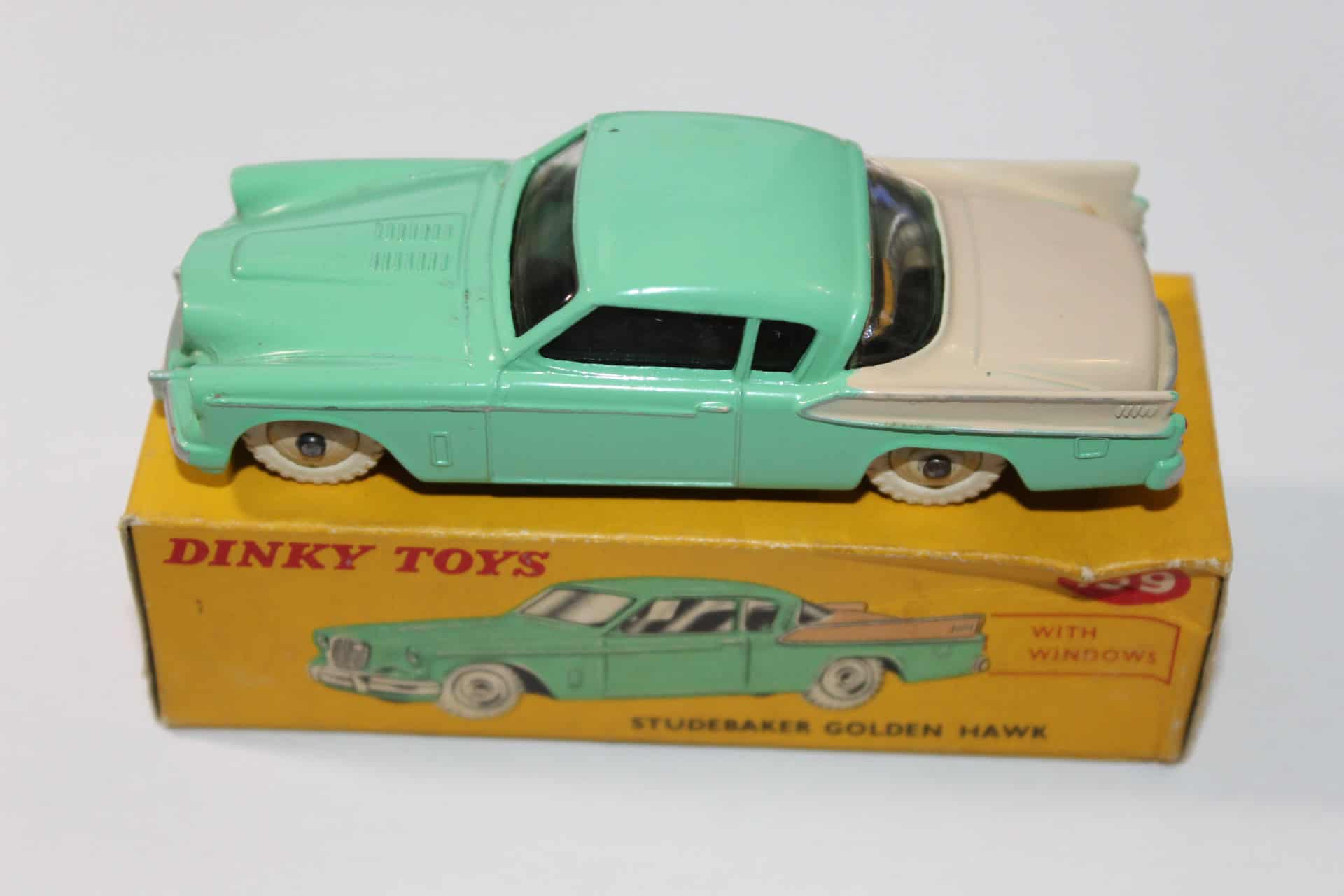 Vintage Corgi Toys 477 Land-Rover breakdown truck model on original box, collectible diecast vehicle.