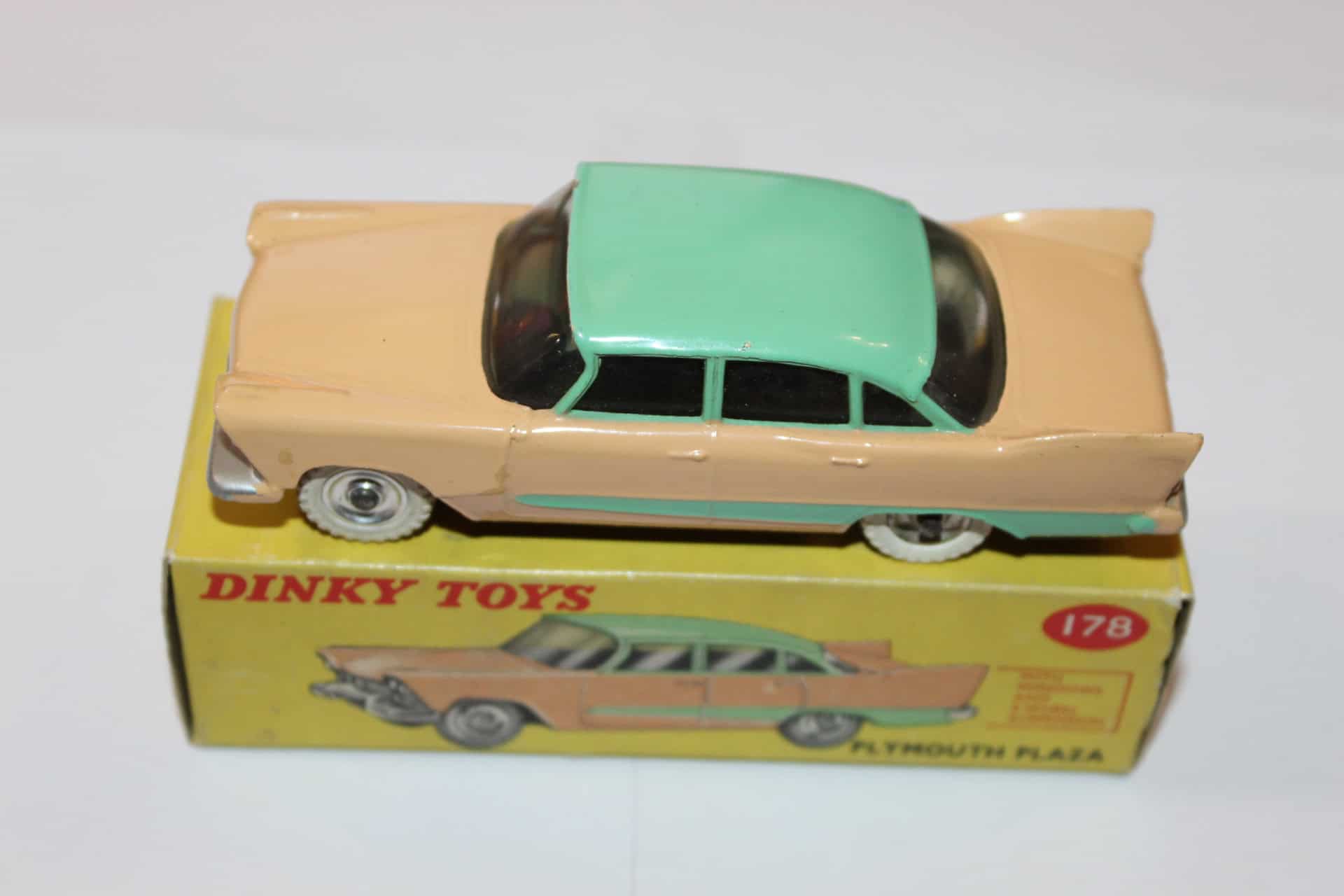 Vintage Dinky Toys 178 Plymouth Plaza diecast model car, collectible toy, original packaging.