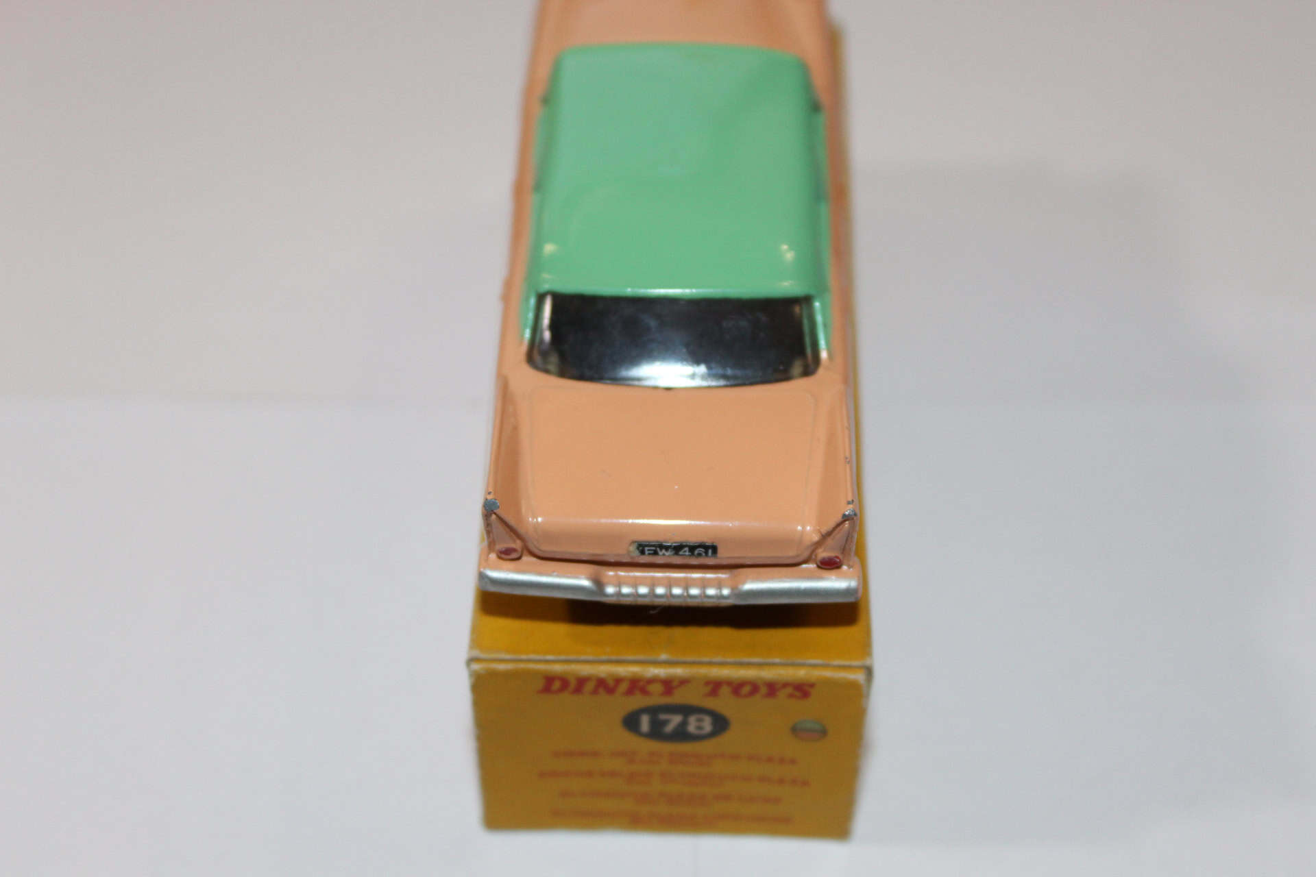 Dinky Toys 178 Plymouth Plaza diecast model car on packaging, vintage toy collectible.