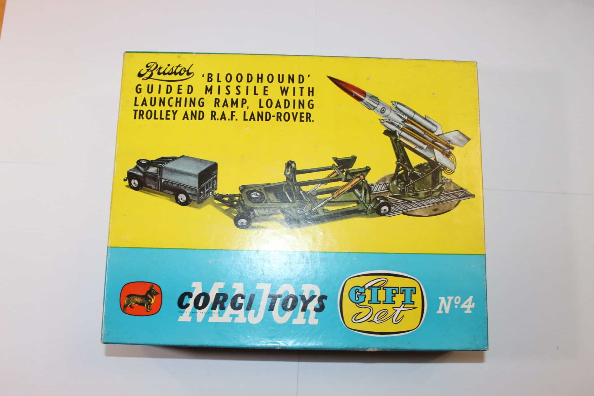 Vintage Corgi Toys Bristol Bloodhound guided missile set with launch ramp and accessories.