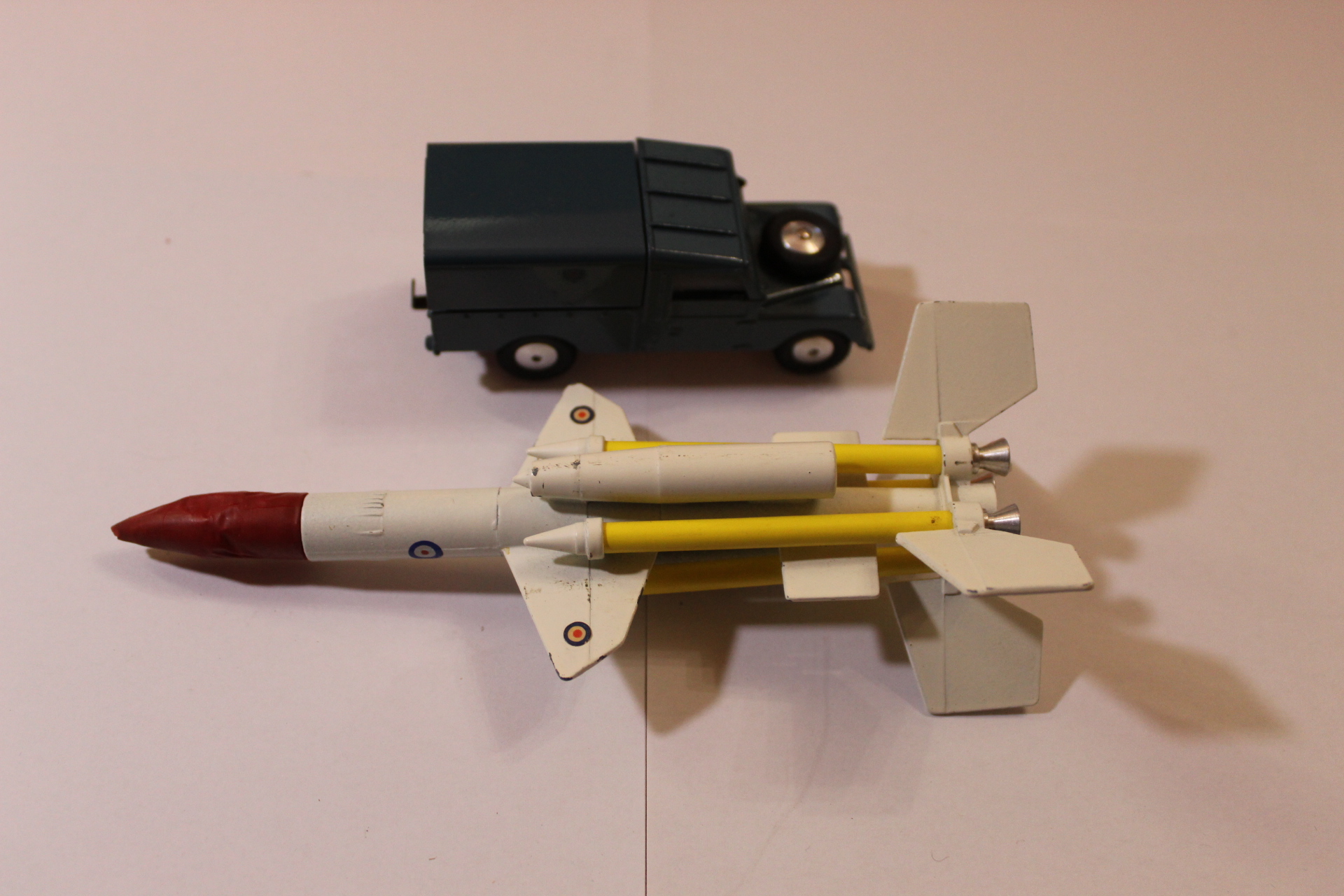 Detailed Corgi Bristol Bloodhound missile toy with launch vehicle and accessories.