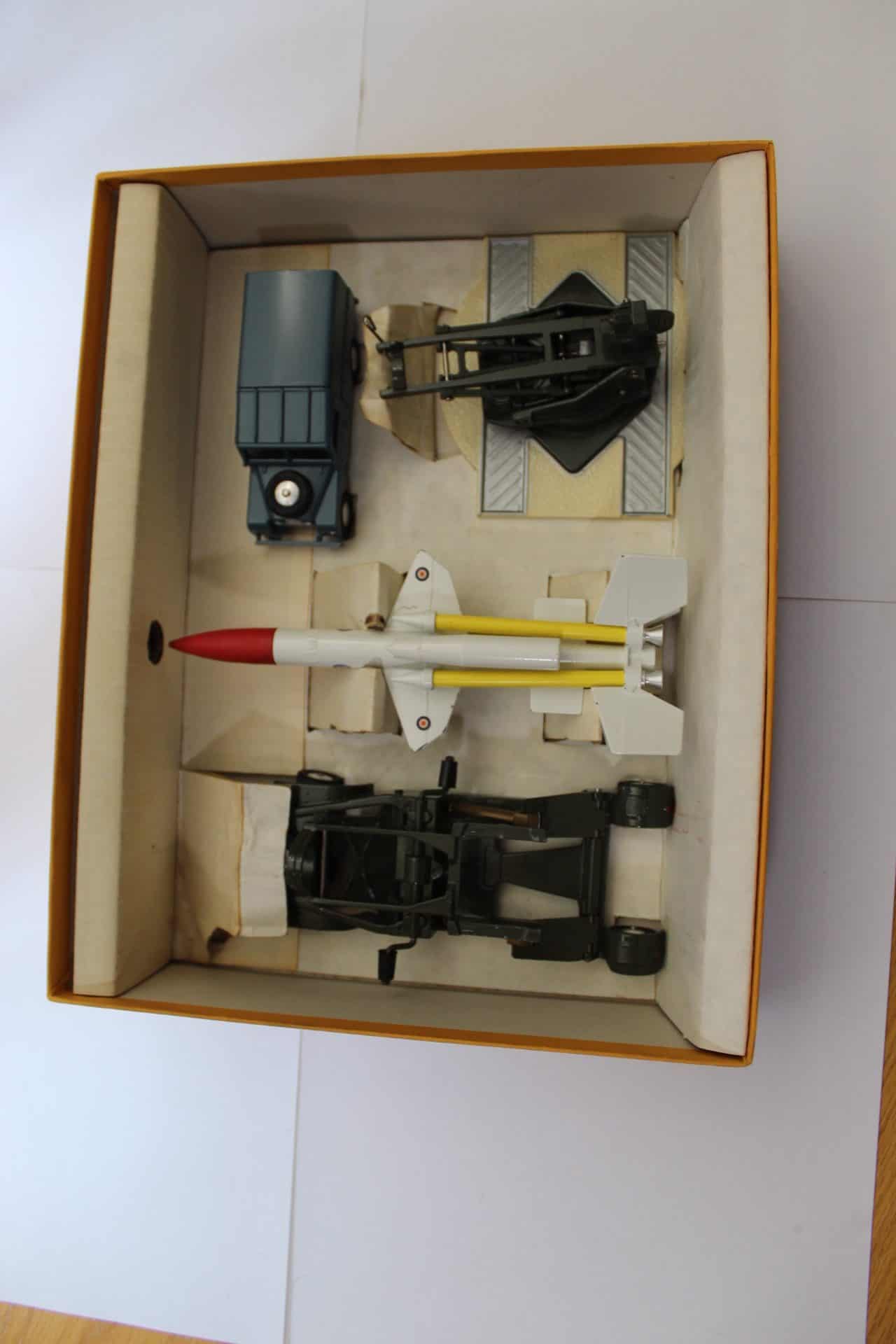 Vintage Corgi Toys Bristol 'Bloodhound' missile gift set with launchers and accessories.