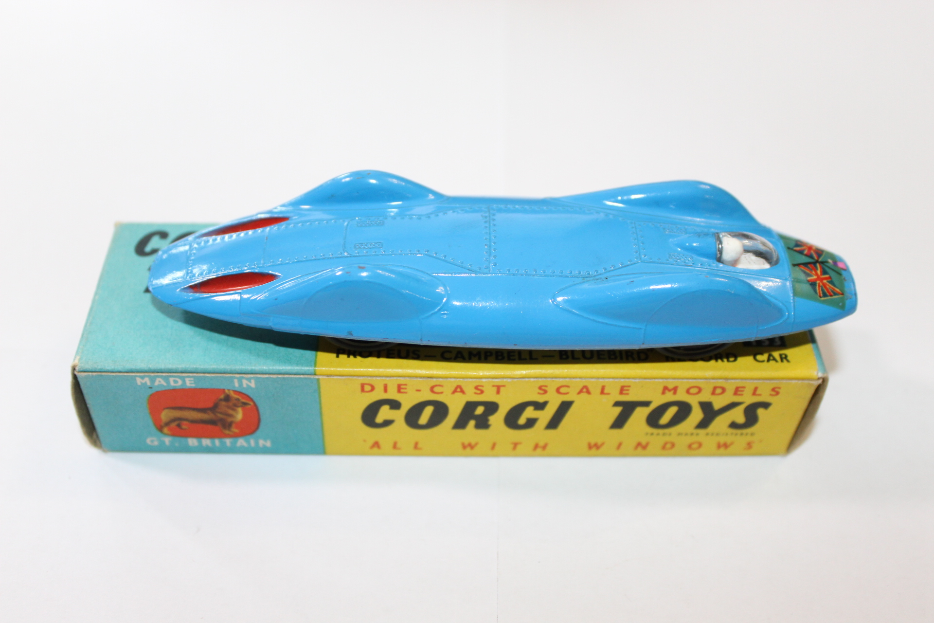 proteus campbell bluebird record car corgi toys 153 side
