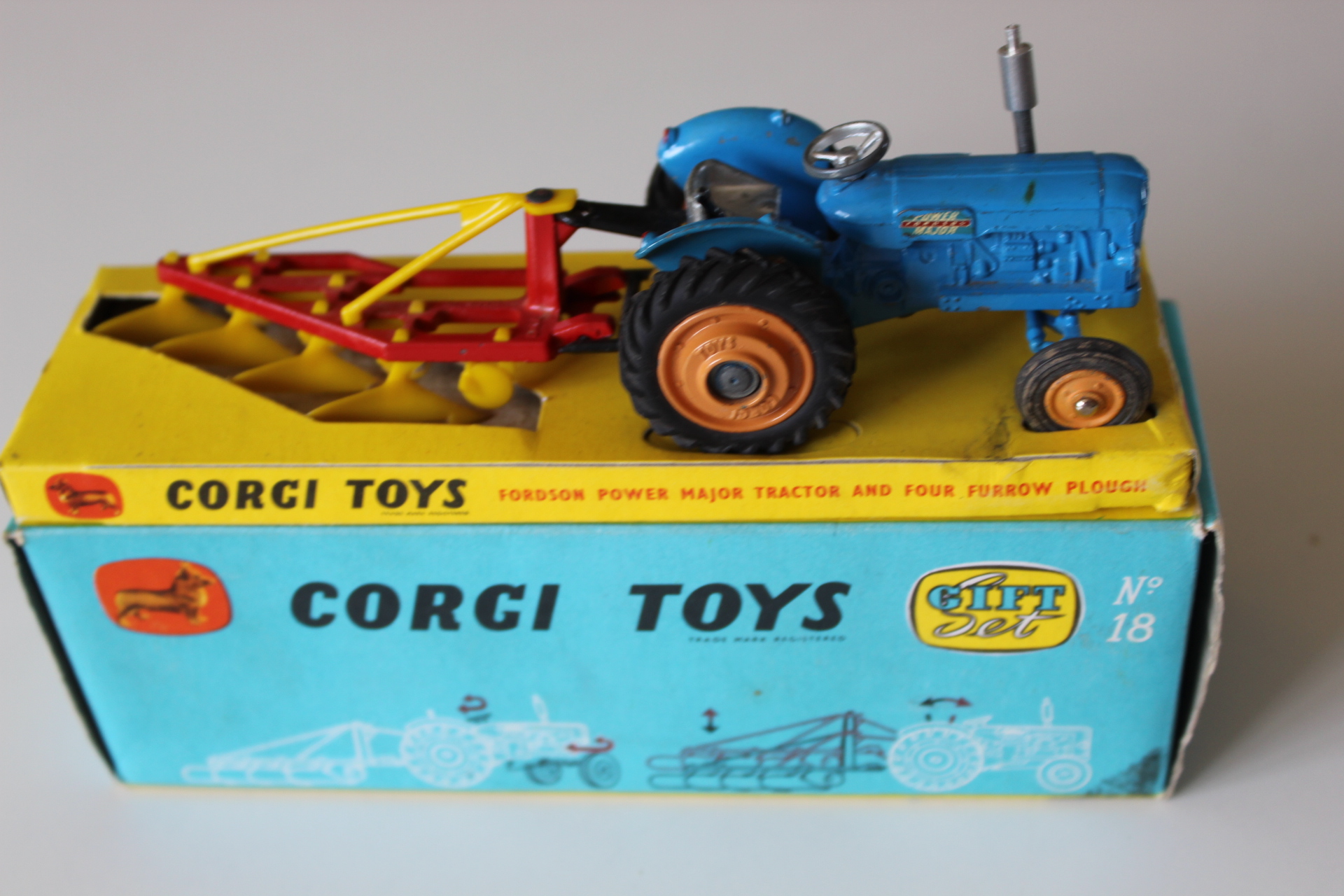 fordson power major tractor and furrow plough corgi toys gift set 18 side