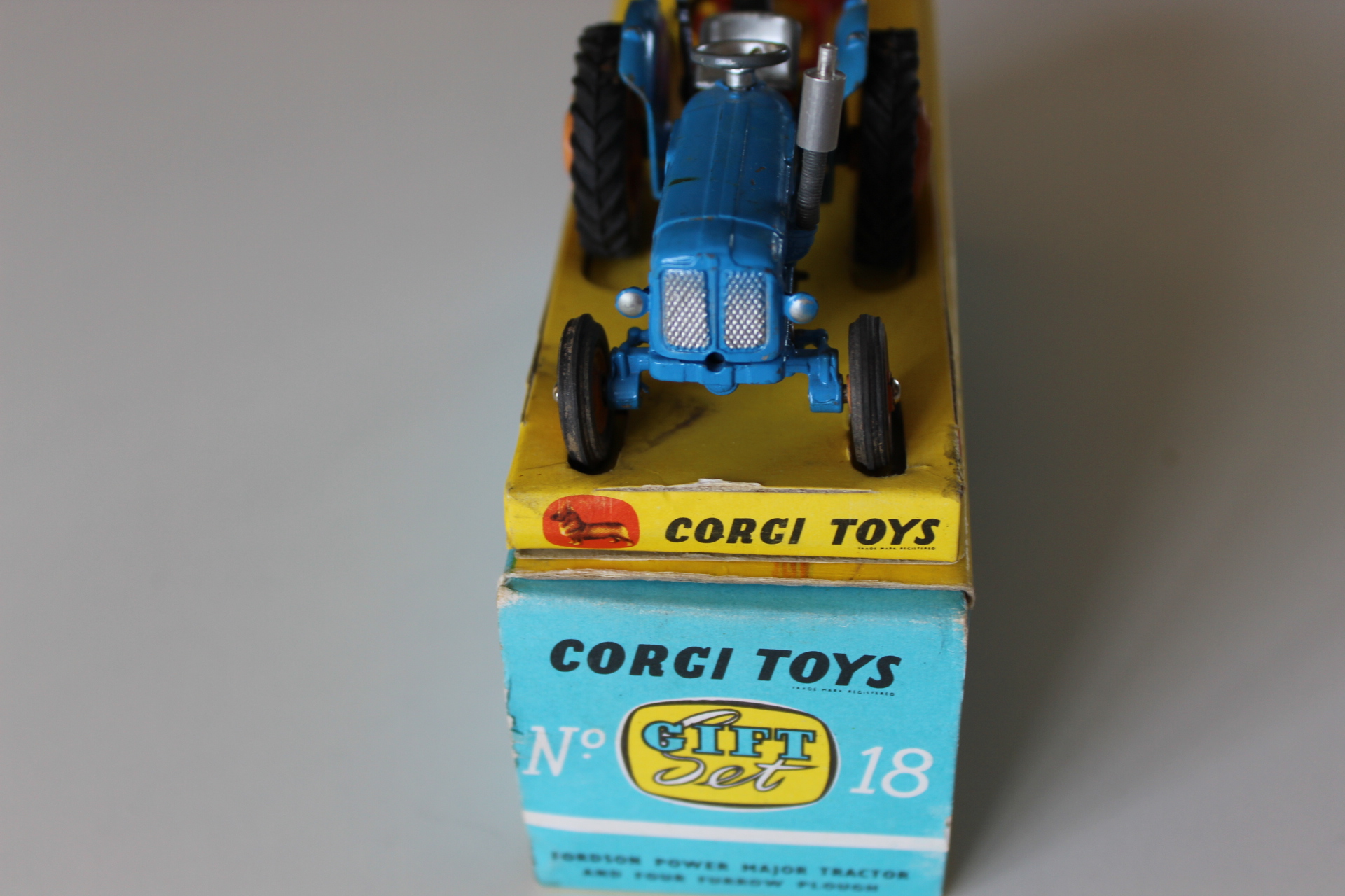 fordson power major tractor and furrow plough corgi toys gift set 18 front