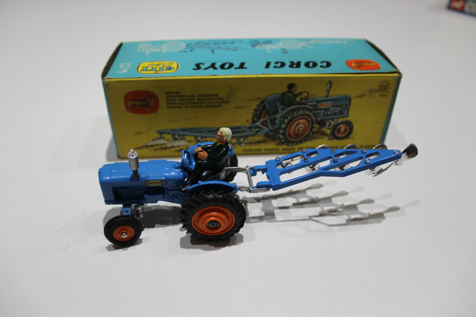 fordson power major tractor and four furrow plough corgi gift set 13